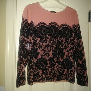 Bob Mackie Long Sleeve Printed Lace Pullover Sweat